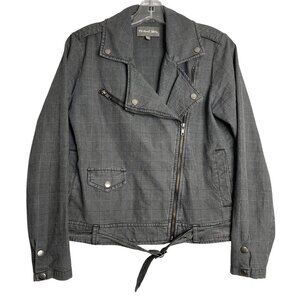 Michael Stars‎ Women's Glen Plaid Moto Denim Jacket Front Asymmetrical Zip Small